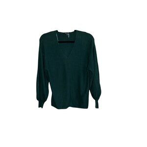 1. State Forest Green Sweater Ribbed Knit Pleated Sleeves V Neck Size XS